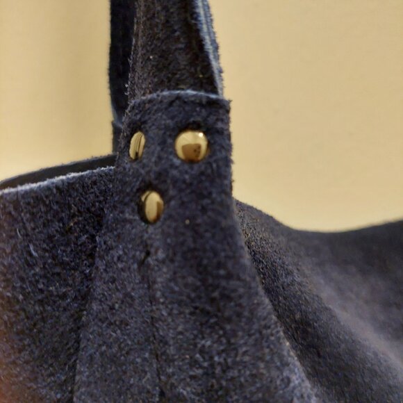 HAUTE HIPPIE Navy Blue Butter Soft Suede Large Leather Hobo Tote Bag NWOT - Picture 3 of 5
